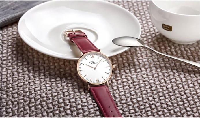 Jonas & Verus Y01646-Q3.PPWLR_X01646-Q3.PPWLR Collection Couple White Dial Red Leather Strap