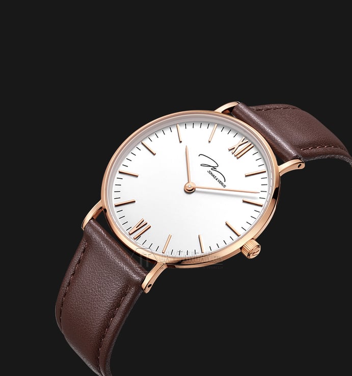 Jonas & Verus Real Y01646-Q3.PPWLZ White Dial Brown Leather Strap