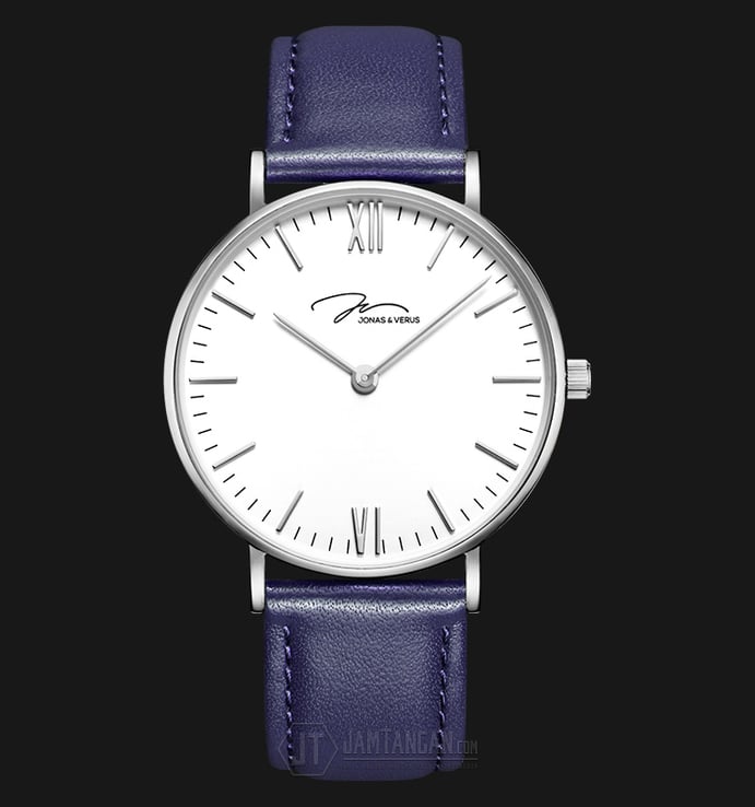 Jonas & Verus Real Y01646-Q3.WWWLL White Dial Blue Navy Leather Strap