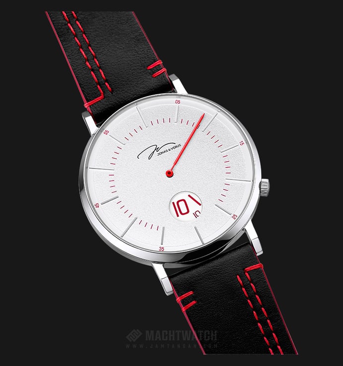 Jonas & Verus Discover Y02065-Q3.WWWLBR White and Red Dial Black Leather Strap