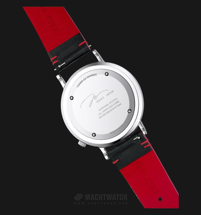 Jonas & Verus Discover Y02065-Q3.WWWLBR White and Red Dial Black Leather Strap