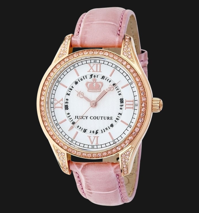 Juicy Couture 1900742 Lovely Swarovski Crystal White Dial Pink Leather Band