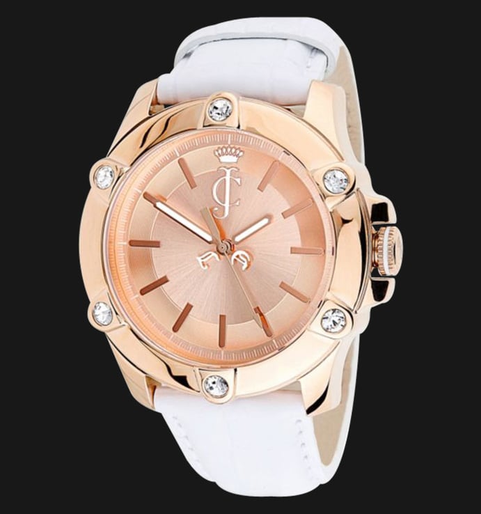Juicy Couture 1900939 Surfside Rose Gold Case White Leather Strap Watch