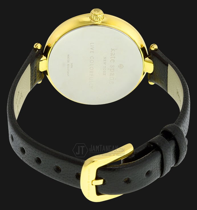 Kate Spade 1YRU0811 Holland Gold Sunray Dial Black Leather Strap Watch