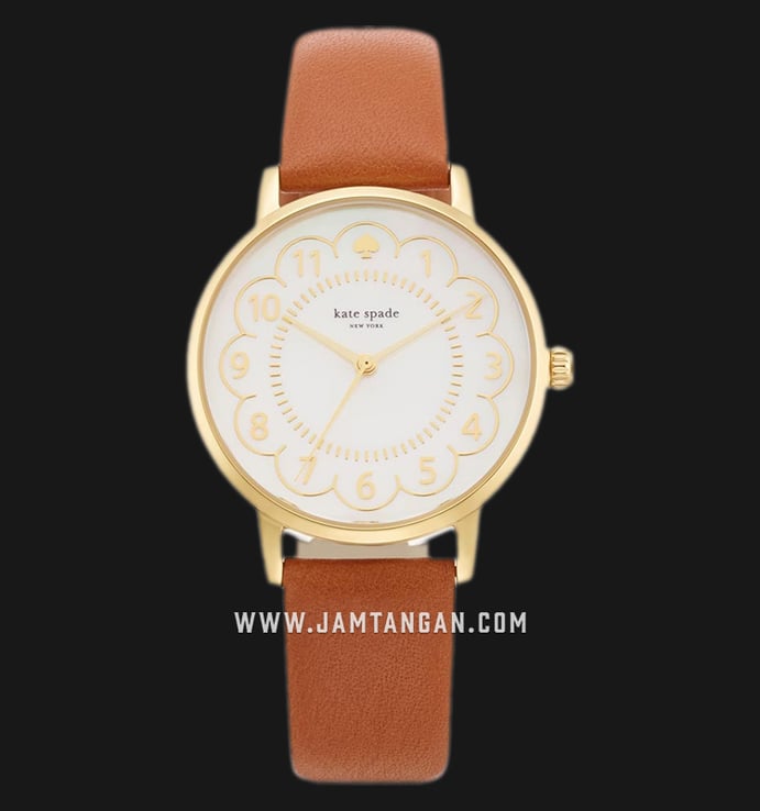 Kate Spade New York Metro 1YRU0835 White Mother of Pearl Dial Brown Leather Strap