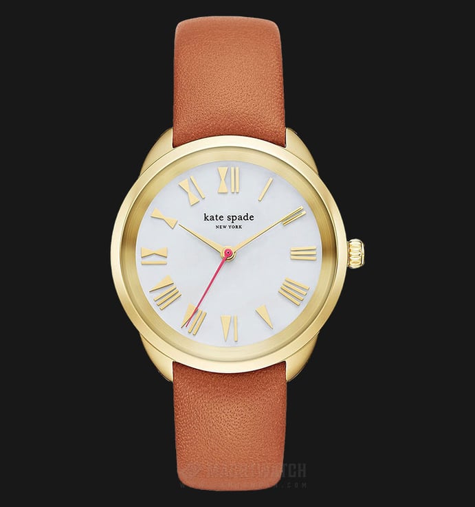 Kate Spade Crosstown KSW1063 Mother of Pearl Dial Brown Leather Strap