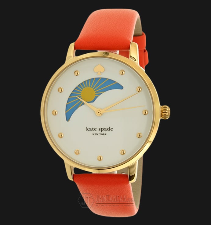 Kate Spade KSW1074 Gramercy White Dial Orange Leather Strap Watch