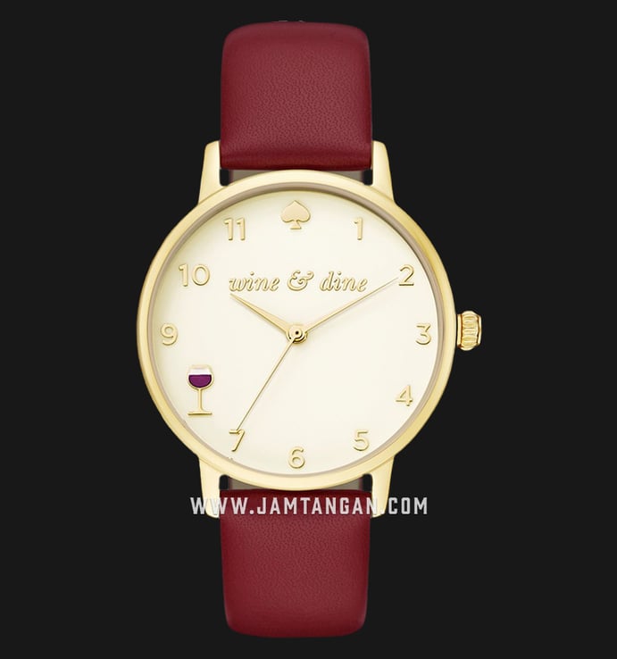 Kate Spade New York Wine & Dine Metro KSW1188 Biege Dial Red Maroon Leather Strap