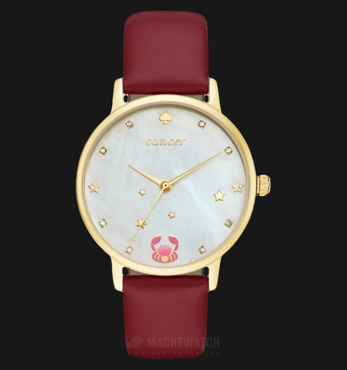 Kate Spade KSW1191SET Metro Zodiac Cancer Mother of Pearl Dial Red Leather Strap