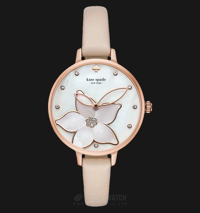 Kate Spade New York Flower Metro KSW1302 White Mother of Pearl Dial Beige Leather Strap