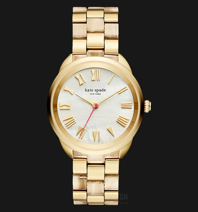 Kate Spade Crosstown KSW1330 Mother of Pearl Dial Gold Stainless Steel Strap