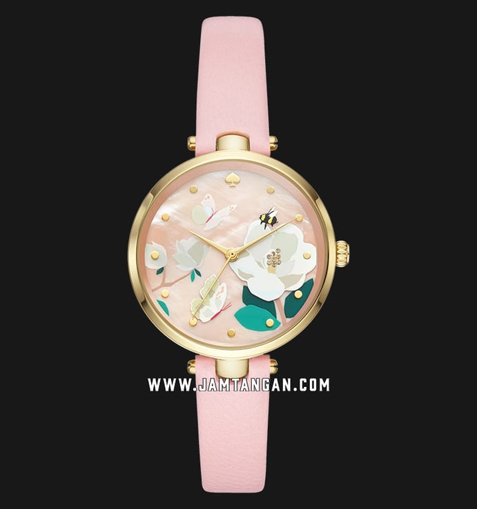 Kate Spade New York Holland KSW1413 Pink With Floral Dial Pink Leather Strap