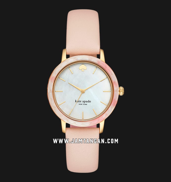 Kate Spade New York KSW1520B SET Mother of Pearl Dial Pink Leather Strap + Free Bezel