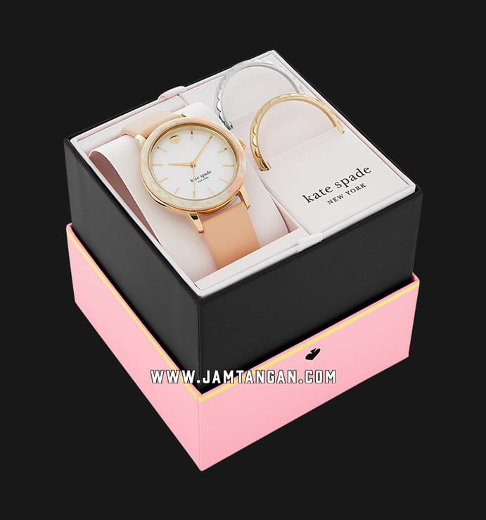 Kate Spade New York KSW1520B SET Mother of Pearl Dial Pink Leather Strap + Free Bezel