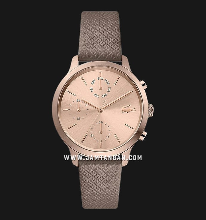 Lacoste Multifunction 2001150 Ladies Rose Gold Dial Taupe Leather Strap
