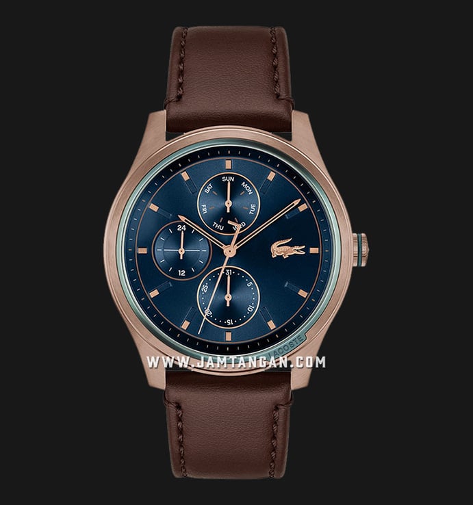 Lacoste Musketeer 2011210 Men Analog Dial Leather Navy Brown Strap Blue