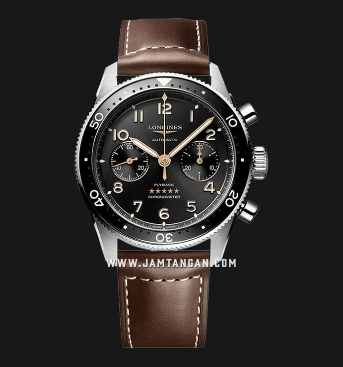 Longines Spirit Flyback L3.821.4.53.2 Automatic Sunray Black Dial Brown Leather Strap