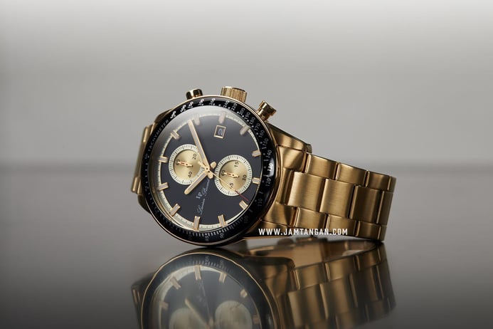 Lucien Piccard Grani LP-28004C-11-YA-GB Chronograph Black Dial Gold Stainless Steel Strap