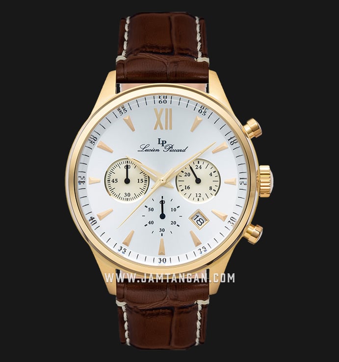 Lucien Piccard LP-28012C-YG02S-BRW Chronograph Silver Dial Brown Leather Strap
