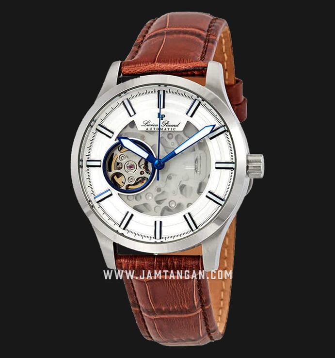 Lucien Piccard LP-28016A-02S-BRW Sevilla II Silver Skeleton Dial Brown Leather Strap