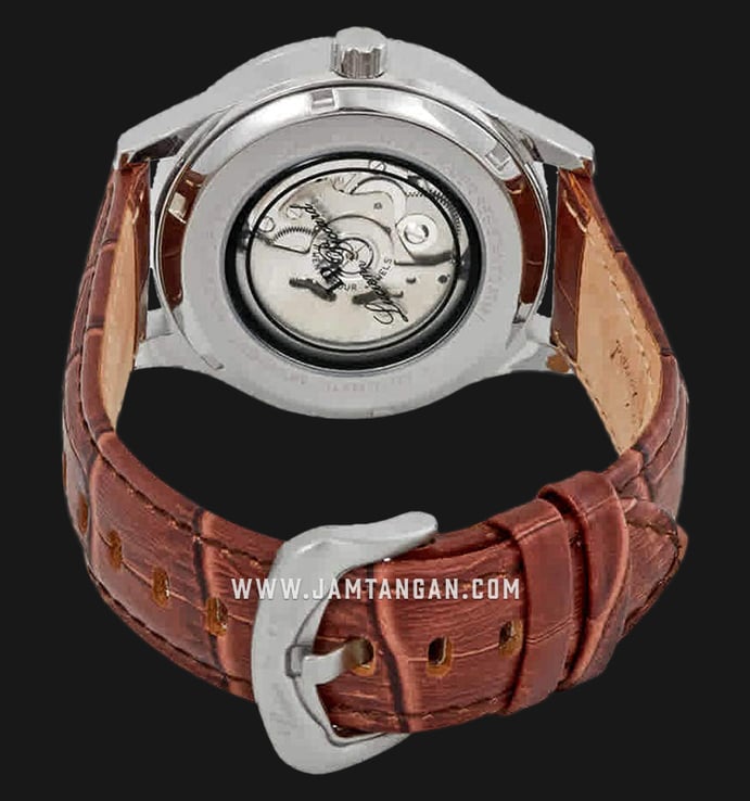 Lucien Piccard LP-28016A-02S-BRW Sevilla II Silver Skeleton Dial Brown Leather Strap