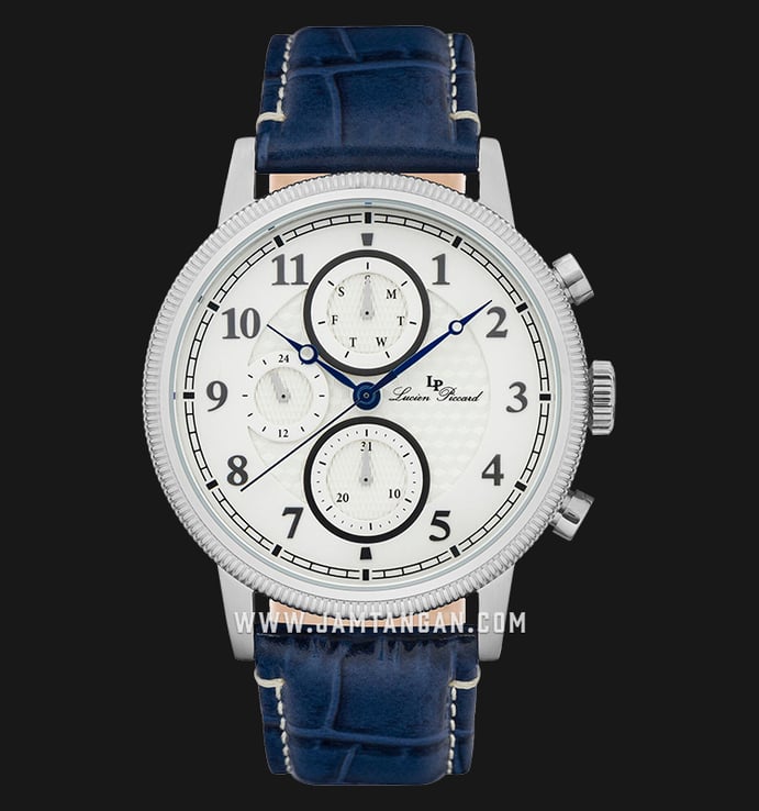 Lucien Piccard LP-28017MF-02S-BLS Holden Chronograph White Dial Blue Leather Strap