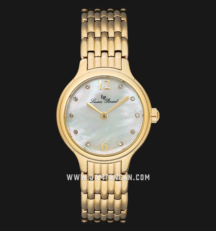 Lucien Piccard Lauren LP-28021-YG-22MOP Silver Mother of Pearl Dial Gold Stainless Steel Strap