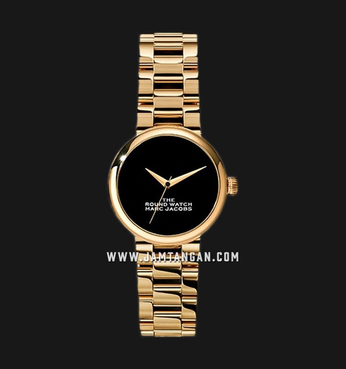 Marc Jacobs MJ0120179280 The Round Watch Ladies Black Dial Gold Stainless Steel Strap