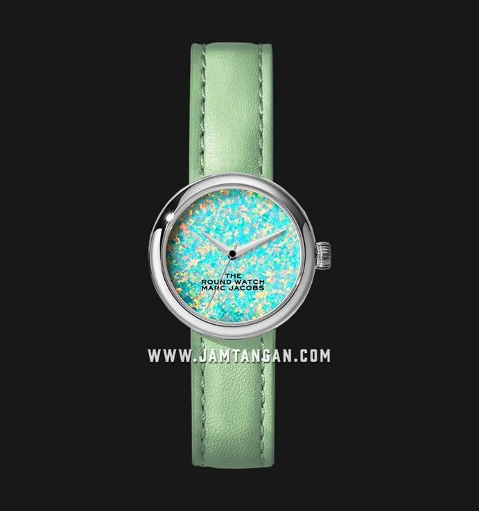 Marc Jacobs The Round Watch MJ0120179285 Ladies Multicolor Dial Green Leaf Leather Strap