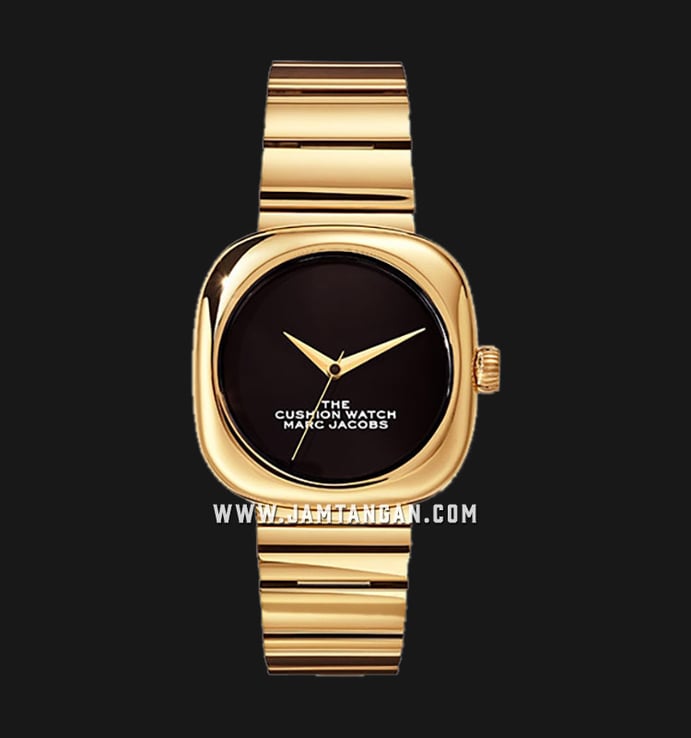 Marc Jacobs The Cushion Watch MJ0120179298 Ladies Black Dial Gold Stainless Steel Strap