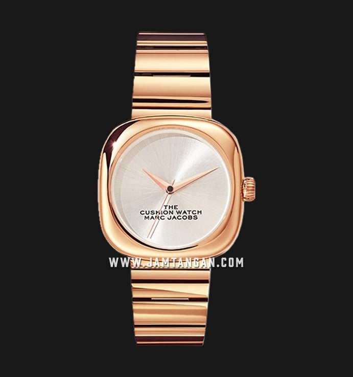 Marc Jacobs The Cushion Watch MJ0120179299 Ladies Silver Dial Rose Gold Stainless Steel Strap