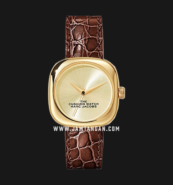 Marc Jacobs The Cushion Watch MJ0120179305 Ladies Champagne Dial Brown Leather Strap