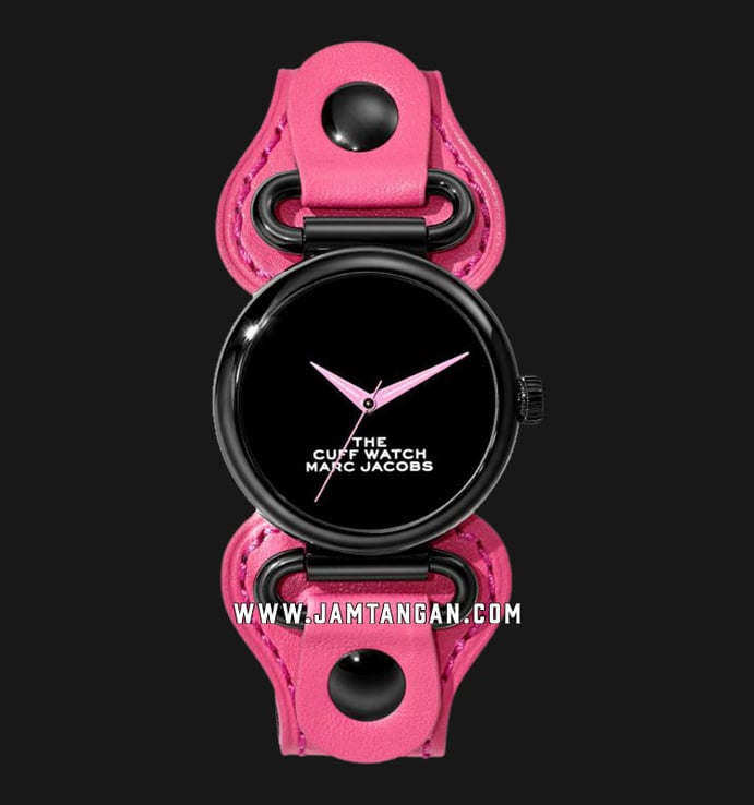 Marc Jacobs The Cuff Watch MJ0120179296 Ladies Black Dial Pink Leather Strap