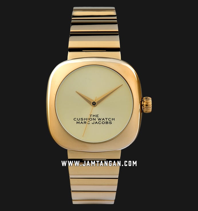 Marc Jacobs The Cushion Watch MJ0120184715 Ladies Beige Dial Gold Stainless Steel Strap 