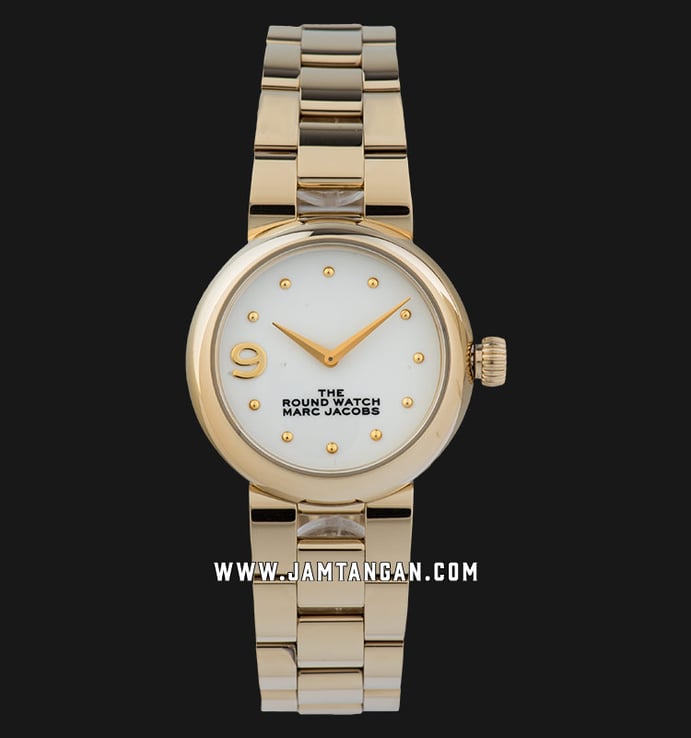 Marc Jacobs The Round Watch MJ0120184718 Ladies Silver Dial Gold Stainless Steel Strap 