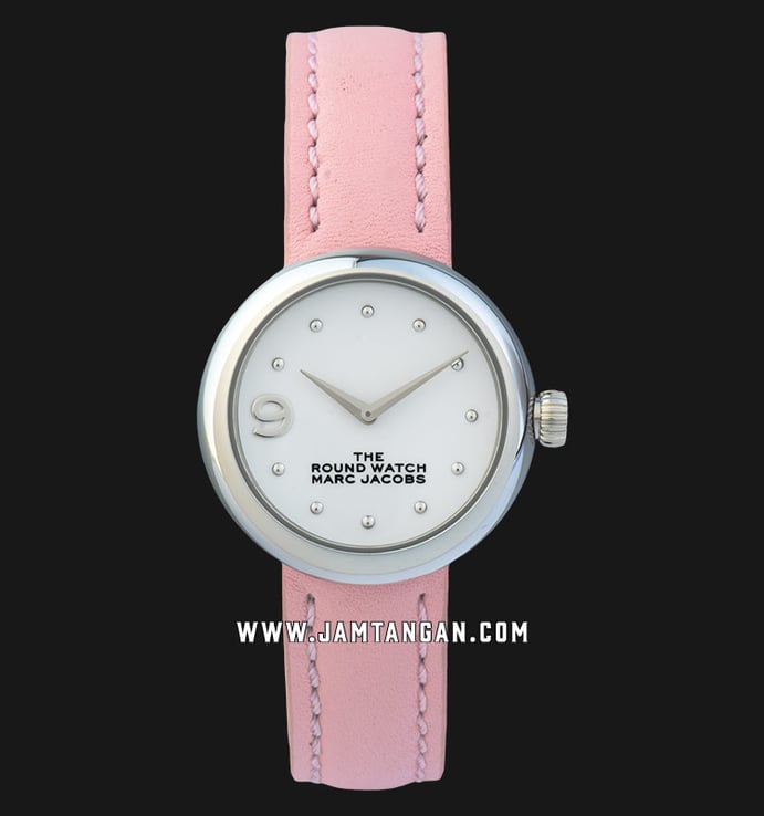 Marc Jacobs The Round Watch MJ0120184720 Ladies Silver Dial Pink Leather Strap 