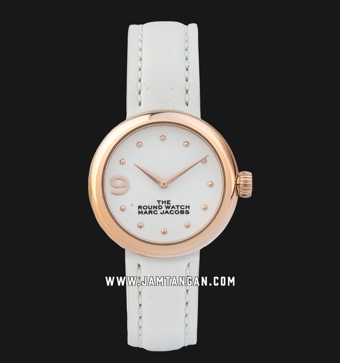 Marc Jacobs The Round Watch MJ0120184722 Ladies Silver Dial White Leather Strap 