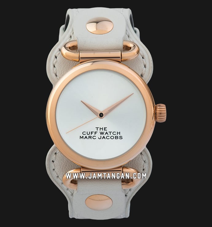 Marc Jacobs The Cuff Watch MJ0120184727 Ladies Silver Dial White Leather Strap  