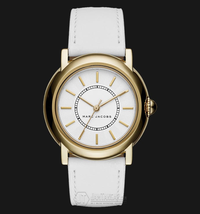 Marc Jacobs MJ1449 Courtney White Dial Gold Tone White Leather Strap Watch