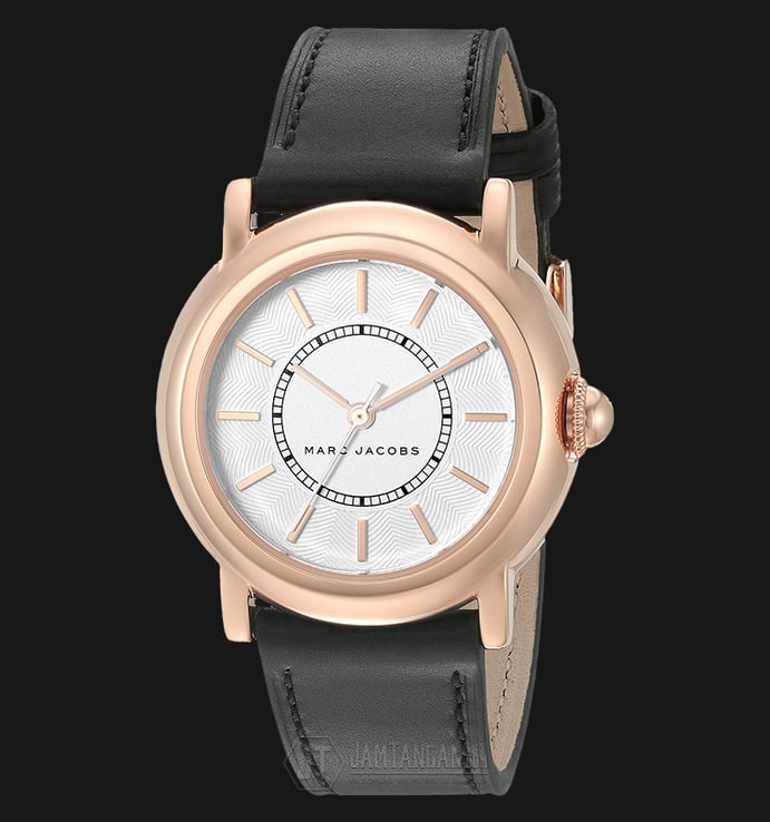 Marc Jacobs MJ1450 Courtney White Dial Rosegold Tone Black Leather Strap Watch