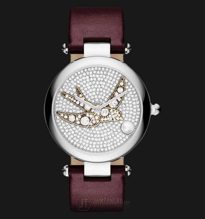 Marc Jacobs MJ1488 Dotty Crystal Pave Bird Motif Dial Red Leather Strap Watch