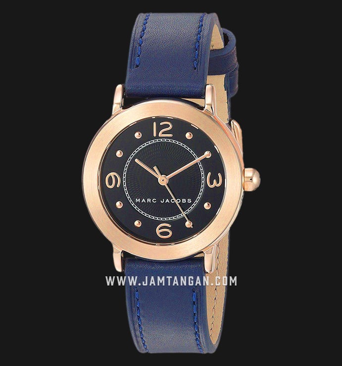 Marc Jacobs Riley MJ1577 Black Dial Navy Blue Leather Strap