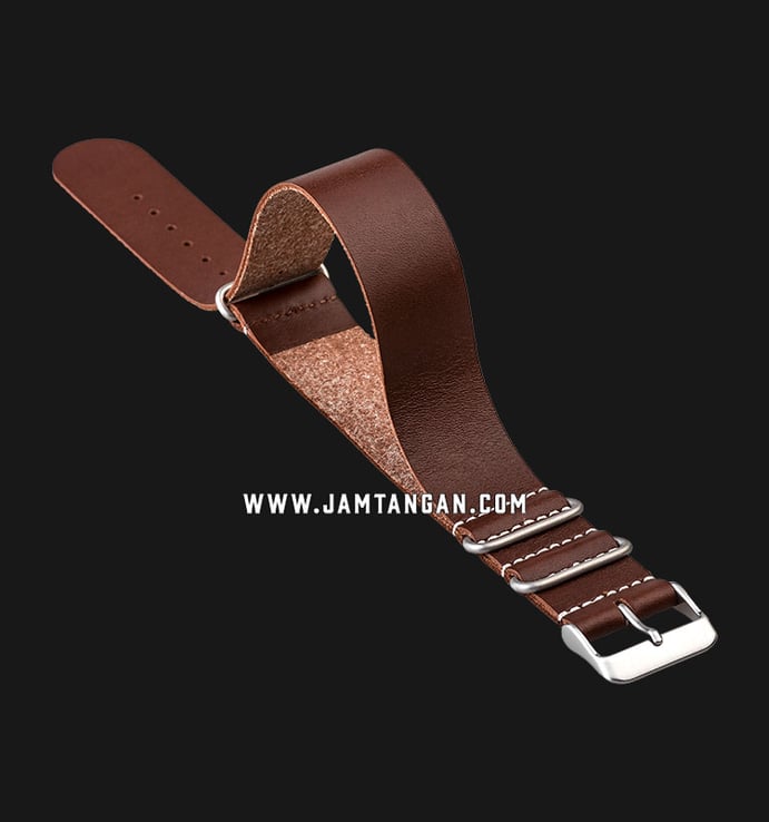 Strap Jam Tangan Leather Martini Latigo C13302_V2-22X22 Brown 22mm Silver Buckle