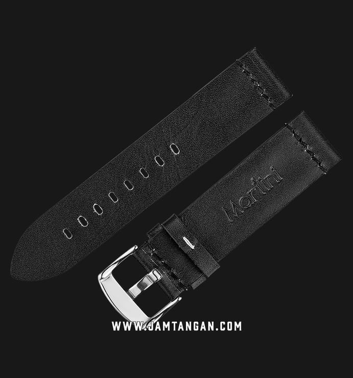 Strap Jam Tangan Leather Martini Gela C16701-22X22 Black 22mm Silver Buckle