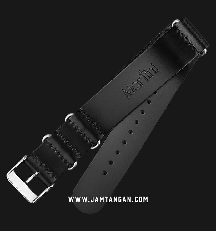 Strap Jam Tangan Leather Martini Parma C16901-20X20 Black 20mm Silver Buckle