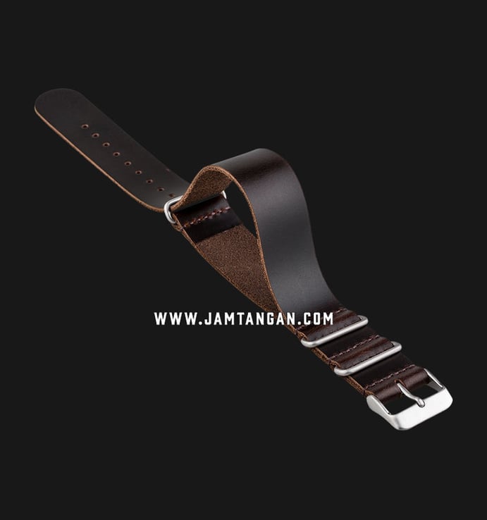 Strap Jam Tangan Leather Martini Parma C16902-LT-20X20 Dark Brown 20mm Silver Buckle