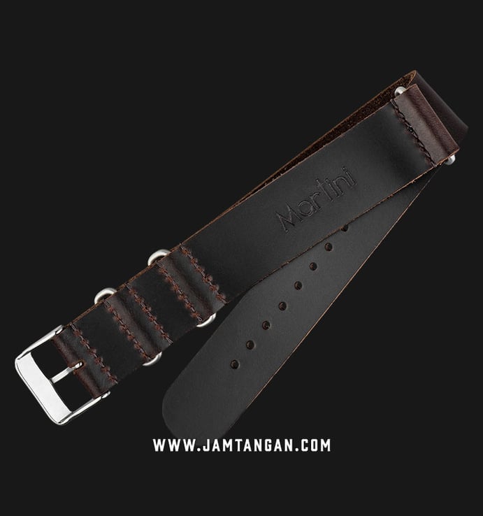 Strap Jam Tangan Leather Martini Parma C16902-LT-20X20 Dark Brown 20mm Silver Buckle