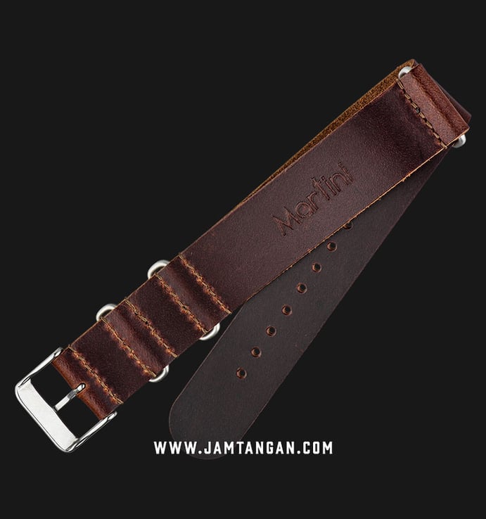 Strap Jam Tangan Leather Martini Parma C16903-LT-20X20 Brown 20mm Silver Buckle