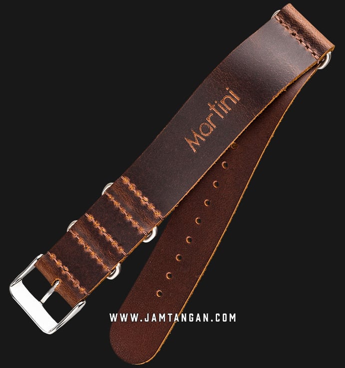 Strap Jam Tangan Leather Martini Parma C16905-22X22 Brown 22mm Silver Buckle