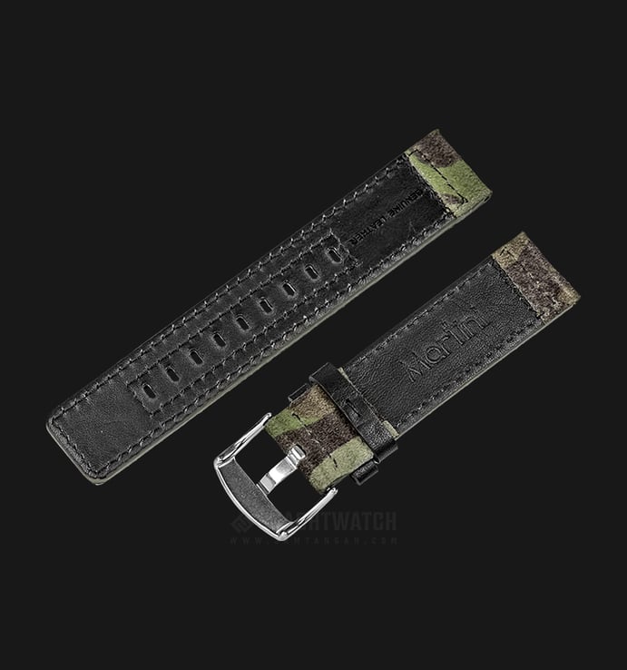Strap Jam Tangan Leather Martini Fano C17601-22X22 Camouflage 22mm Silver Buckle